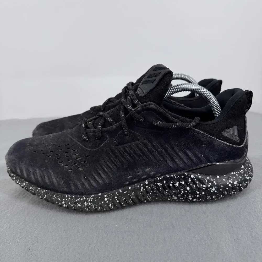 Adidas Alphabounce Suede Leather Sneakers Mens 9 Black Speckled‎ Running Shoes